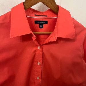 Coral Button Down Shirt Plus Size 22W Lands End Woman Oxford Long Sleeve red
